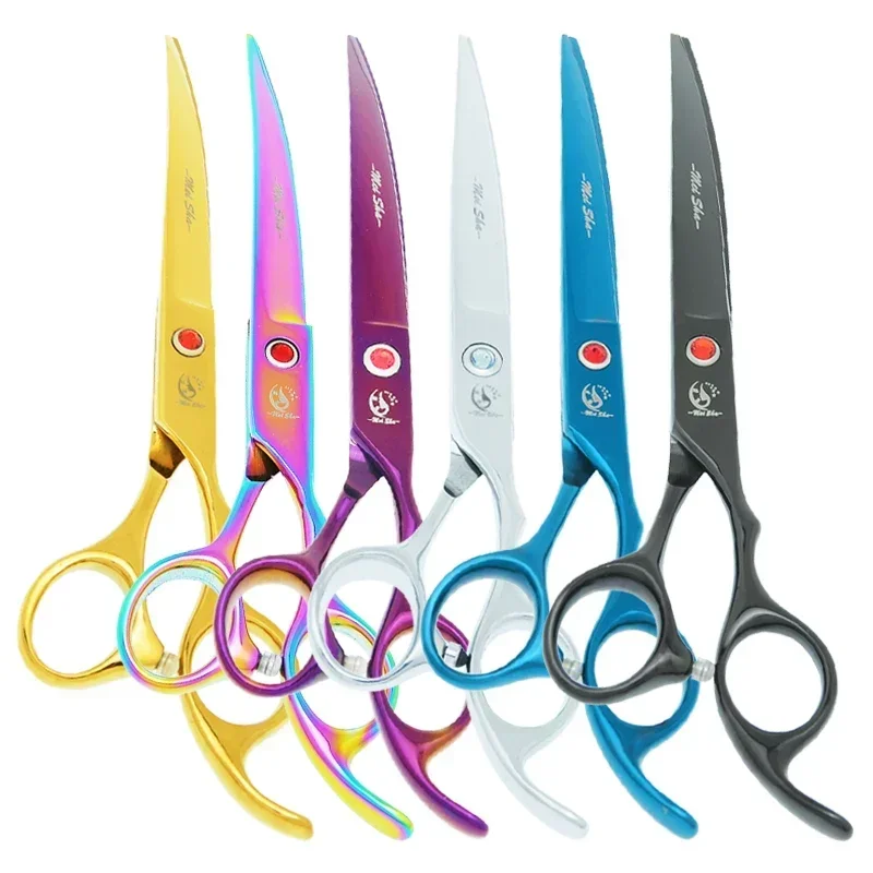 7,0 "Professionelle Hundesalon Schere Edelstahl Hund Schneiden Schere Gebogene Schere Tier Ausdünnung Clipper Trimmer B0018A Image