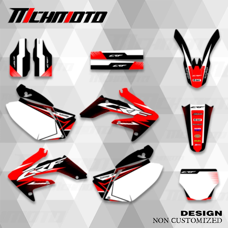 MCHMFG Vollständige Grafik-Aufkleber-Set für Honda CRF250R CRF250 2004 2005 2006 2007 2008 2009, Nummernname, Hintergrund, individuell Image
