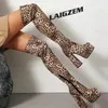 LAIGZEM Damen-Overhohe Stiefel, elastisch, runde Zehenpartie, seitlicher Reißverschluss, dicke High-Heels-Stiefel, Cosplay, Tanz, Damenschuhe, Frau, große Größe 41, 46