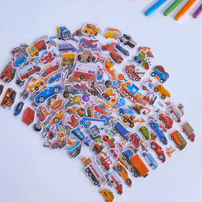 10 Blatt 3D-Puffy-Aufkleber für Kinder, Cartoon-Fahrzeugaufkleber, Kindergarten-Belohnungsaufkleber, Spielzeug für Kinder, Geschenk für Jungen und Mädchen Image