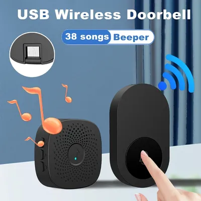Wireless Doorbell for Home Outdoor USB Smart Door Bell 4-speed Volume Adjust DC 5V Pairing Remote Control 38 Songs Bed Care Call