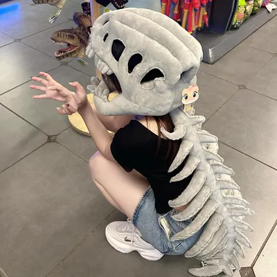 Chinesische Dinosaurier Skelett Kapuze Kinder Erwachsene Dress Up Kostüm Maske Plüschtier Cosplay Show Requisiten Image