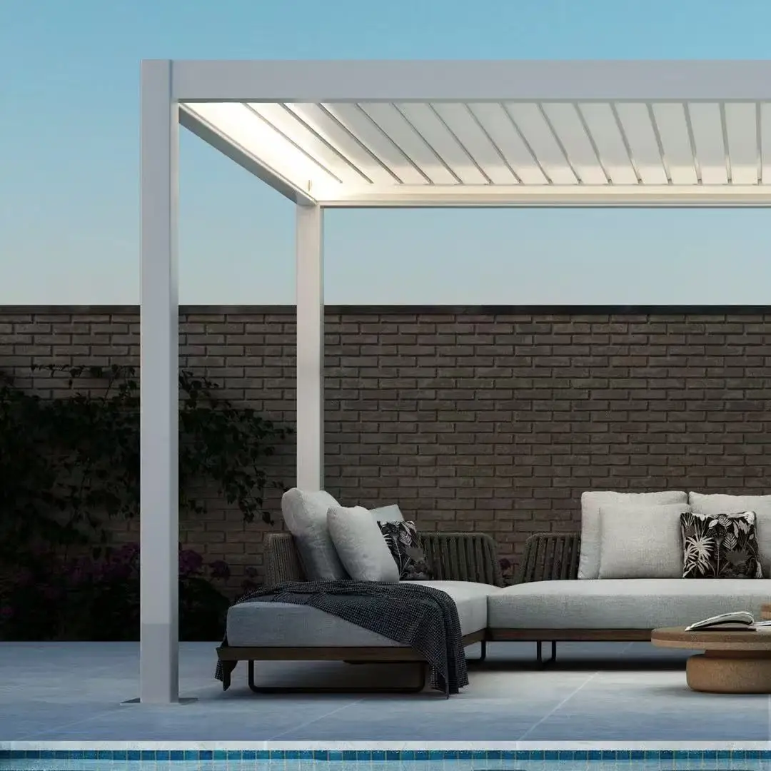 OEM-Fabrik 3x3 3x4 4x3 4x4 6x4 4x6 8x4 4x8 Moderne bioklimatische Pergola aus Aluminium für den Außenbereich, einziehbare Dachsysteme Image