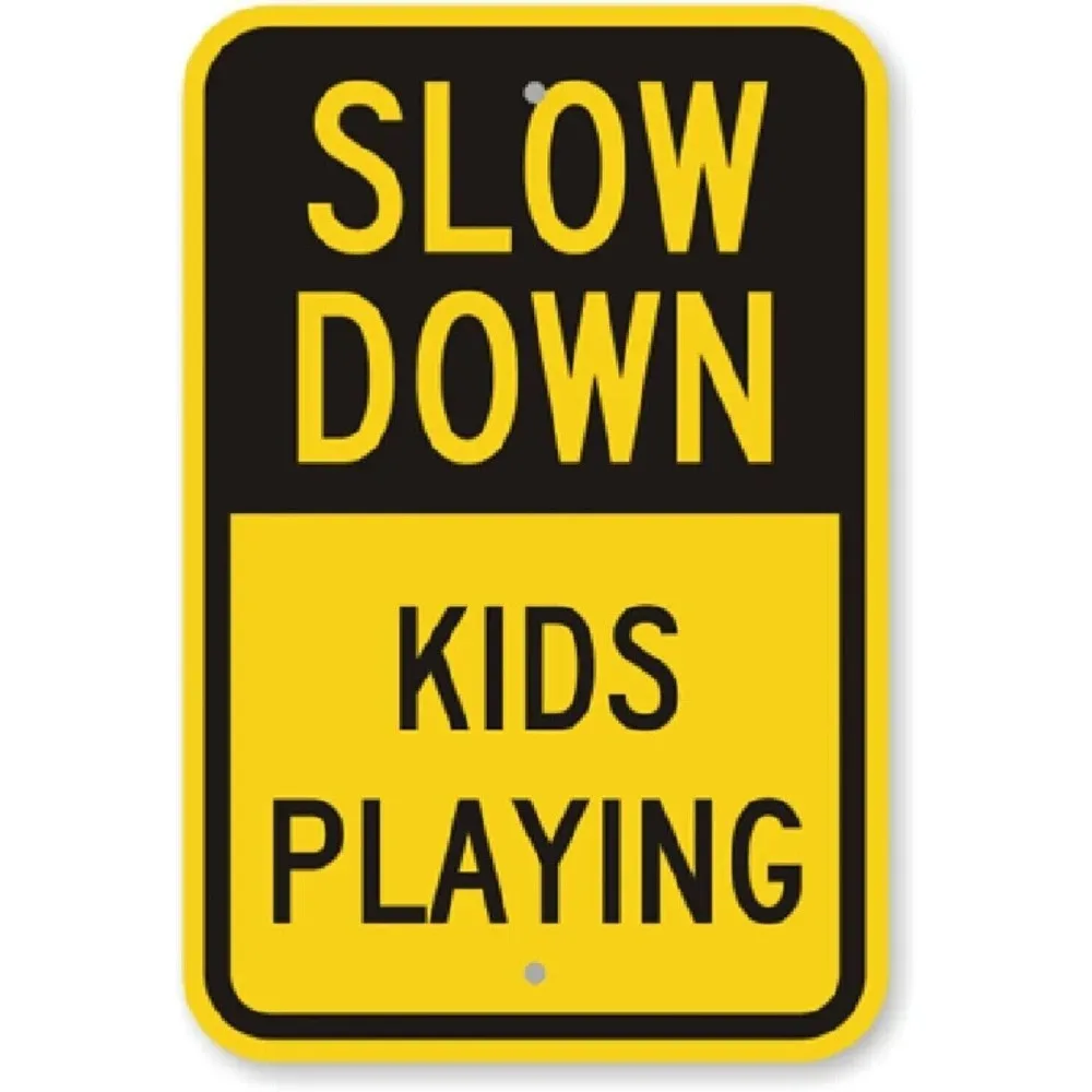 Wetterfestes Aluminium-Schild, 20,3 x 30,5 cm, „Slow Down Kids Play“-Schild, lichtbeständige Technik, stabile Aufbau, klare Kindersicherheitsmitteilung Image