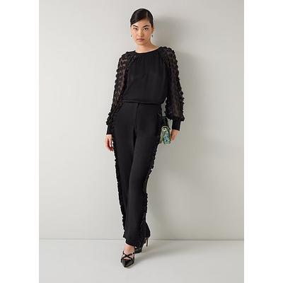 Orla Black Viscose Frill Detail Satin Trouser, Black