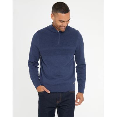 Denim Blue Rib Detail Knitted Quarter Zip Jumper