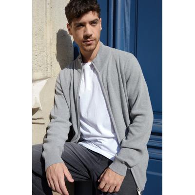 Grey Knitted Zip Up Funnel Neck Cardigan
