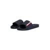 Pantolette TOMMY HILFIGER "CORPORATE TEXTURED POOL SLIDE", Herren, Gr. 48, blau (dunkelblau), Textil, Synthetik, casual, Schuhe, Strandmode, Schlupfschuh, Poolslide mit farbigen Streifen