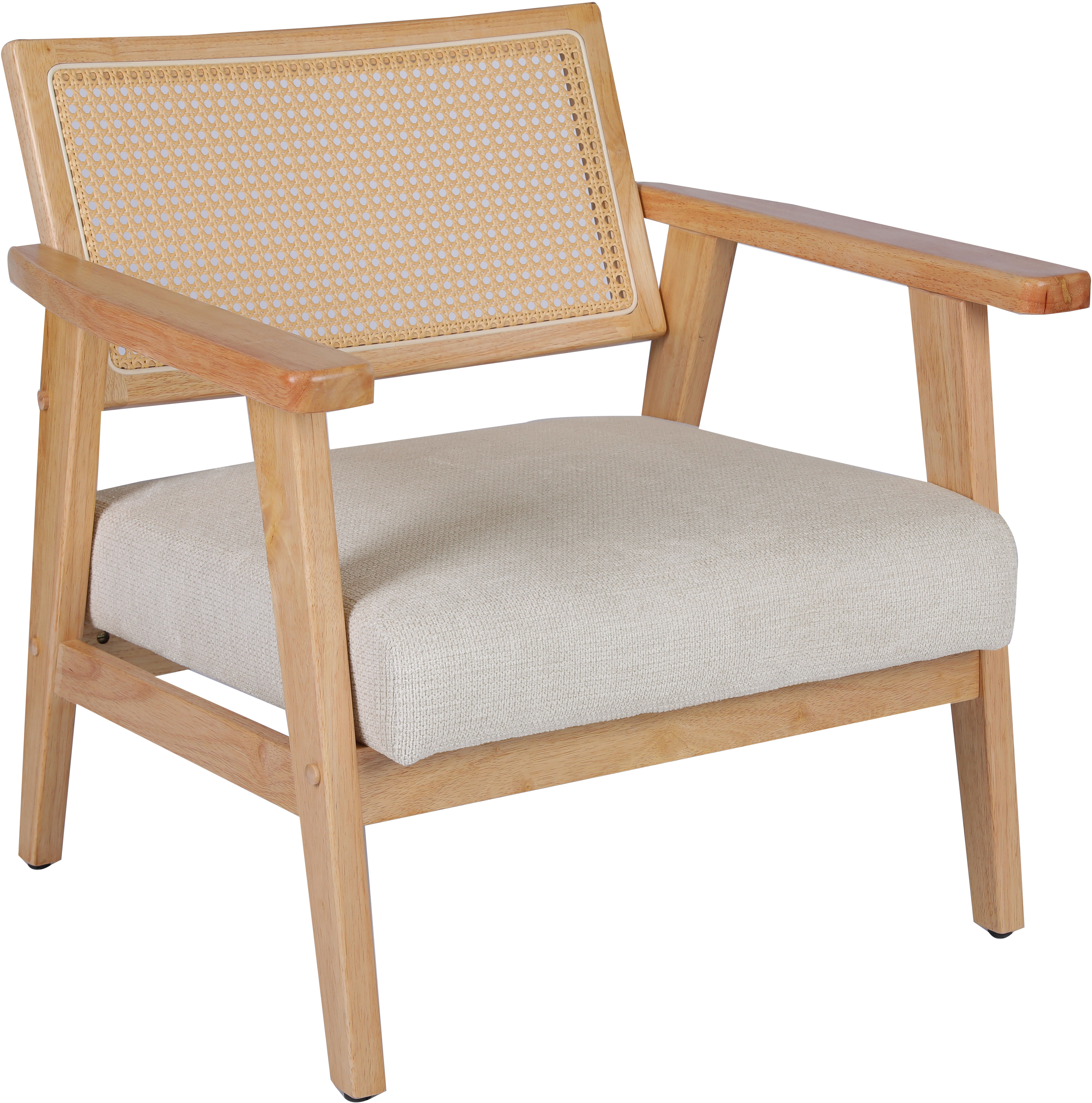 Loungesessel HOME AFFAIRE "VILLAINE", beige (creme), B:73cm H:72cm T:68cm, rubber wood frame, plywood, foam, fabric, rattan, Sessel, Einzelsessel, Rattan-Sessel mit Wiener Geflecht, Cord, Webstoff