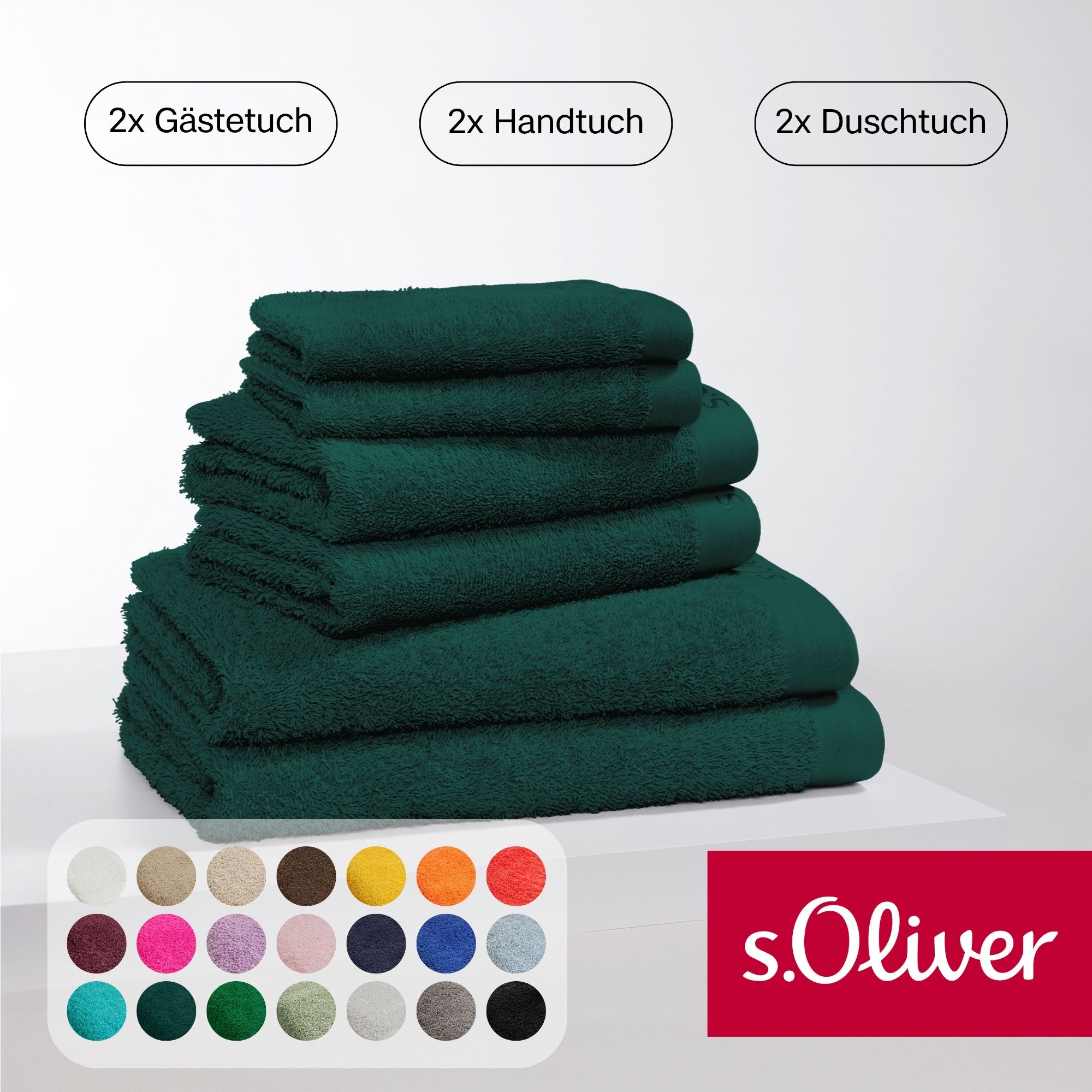 Handtuch Set S.OLIVER "s.Oliver, Premium Qualität, 600 gr/m²", grün (flaschengrün), 6 Stk., Walkfrottier, Walkfrottier, Obermaterial: 100% Baumwolle, Handtuch-Sets, 2 Gästetücher 30x50, 2 Handtücher 50x100, 2 Duschtücher 70x140