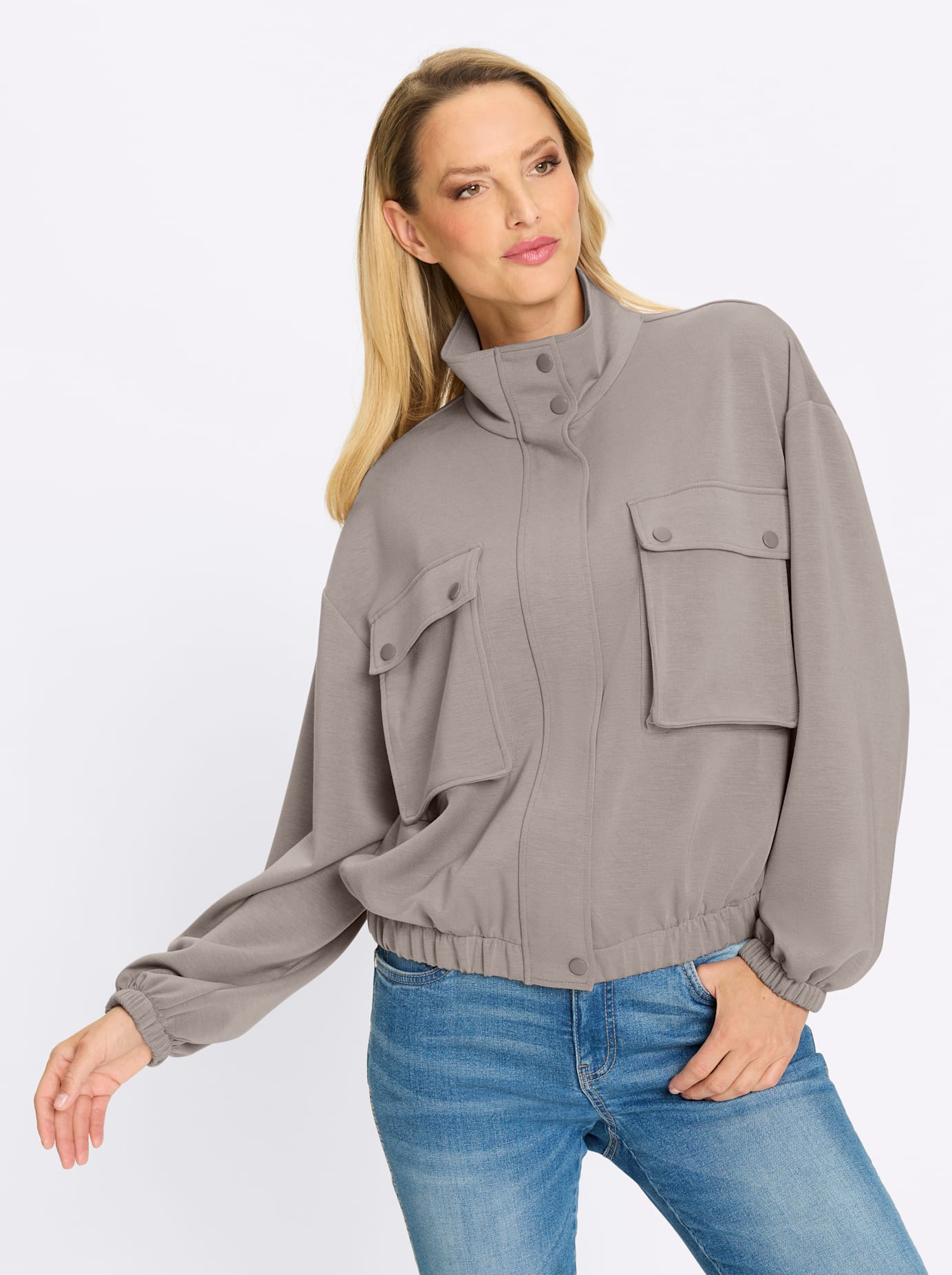 Shirtjacke HEINE "Jersey-Jacke", Damen, Gr. 36, braun (taupe), 50% Modal, 44% Polyester, 6% Elasthan, unifarben, Shirts Shirtjacke