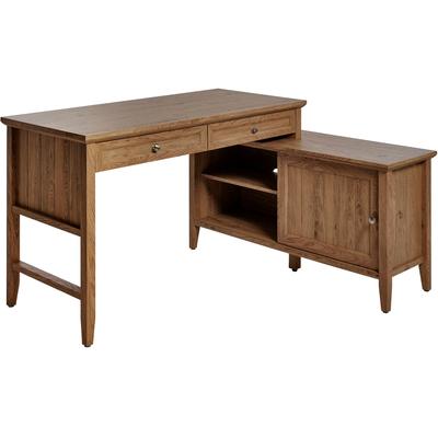 Eckschreibtisch JAHNKE "CLASSIC C 145 E", braun (montana eiche, montana eiche, montana eiche), B:144,9cm H:79cm T:120cm, Tische, wechselseitig montierbar, mit Schiebetür, Schenkelmaß 144,9 x 120 cm Image