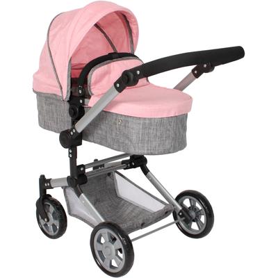 Kombi-Puppenwagen CHIC2000 "Linus", rosa (melange grau, rosa), Puppenwagen, KinderB:42cm H:82cm T:72cm, Stahl, Polyester, Kunststoff, mit schwenkbaren Vorderrädern, B:42cm H:82cm T:72cm