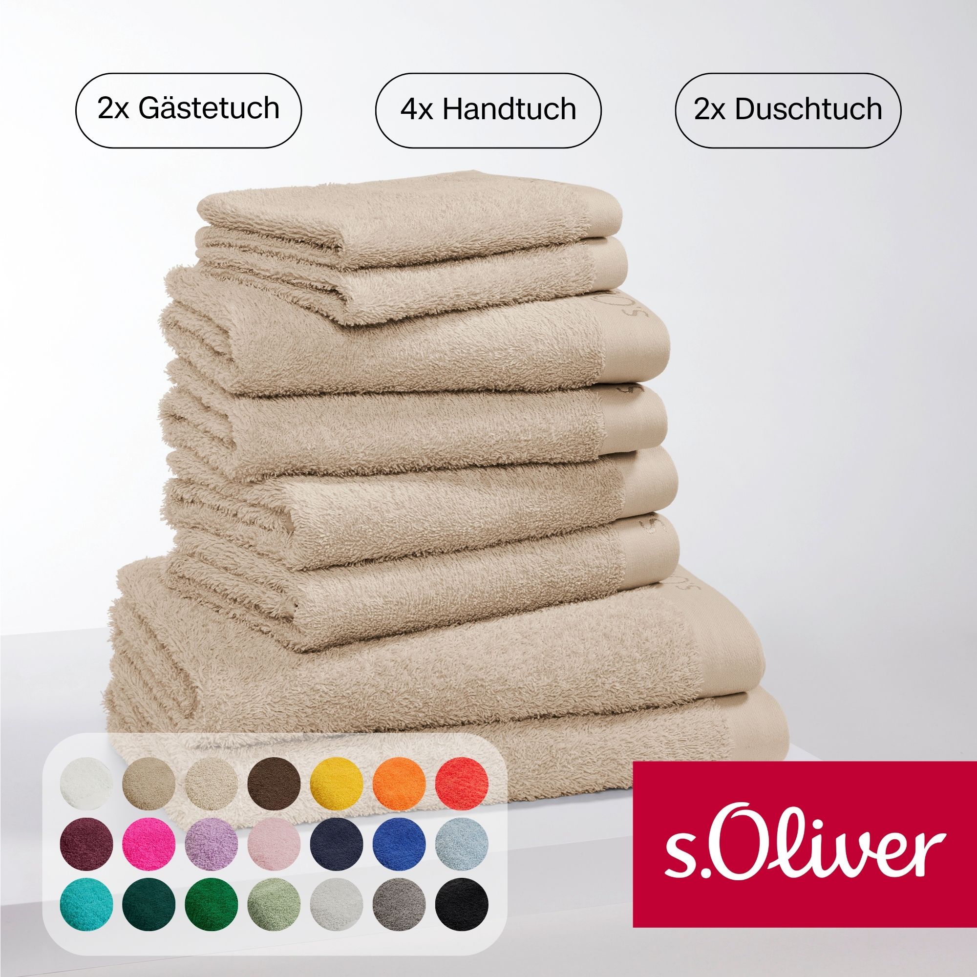 Handtuch Set S.OLIVER "s.Oliver, Premium Qualität, 600 gr/m²", beige, 8 Stk., Walkfrottier, Walkfrottier, Obermaterial: 100% Baumwolle, Handtuch-Sets, 2 Gästetücher 30x50, 4 Handtücher 50x100, 2 Duschtücher 70x140