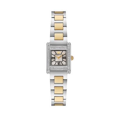 Quarzuhr EMPORIO ARMANI, edelstahlfarben, gelbgoldfarben, Armbanduhren, Damen, Armbanduhr, Damenuhr, Edelstahlarmband, analog, Glassteine Image