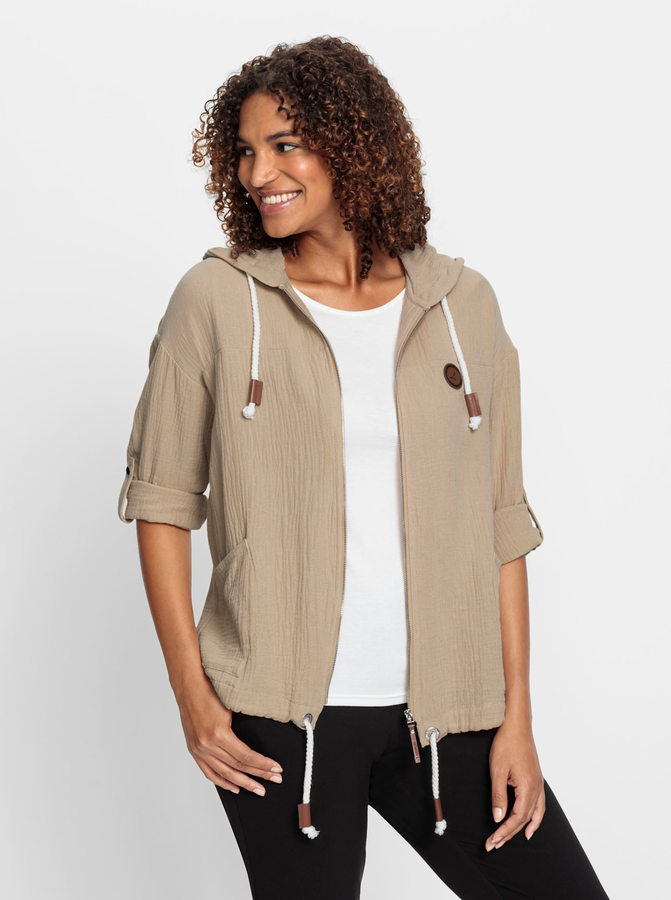 Blusenjacke CASUAL LOOKS, Damen, Gr. 38, beige, 100% Baumwolle, Jacken Blusenjacke Image