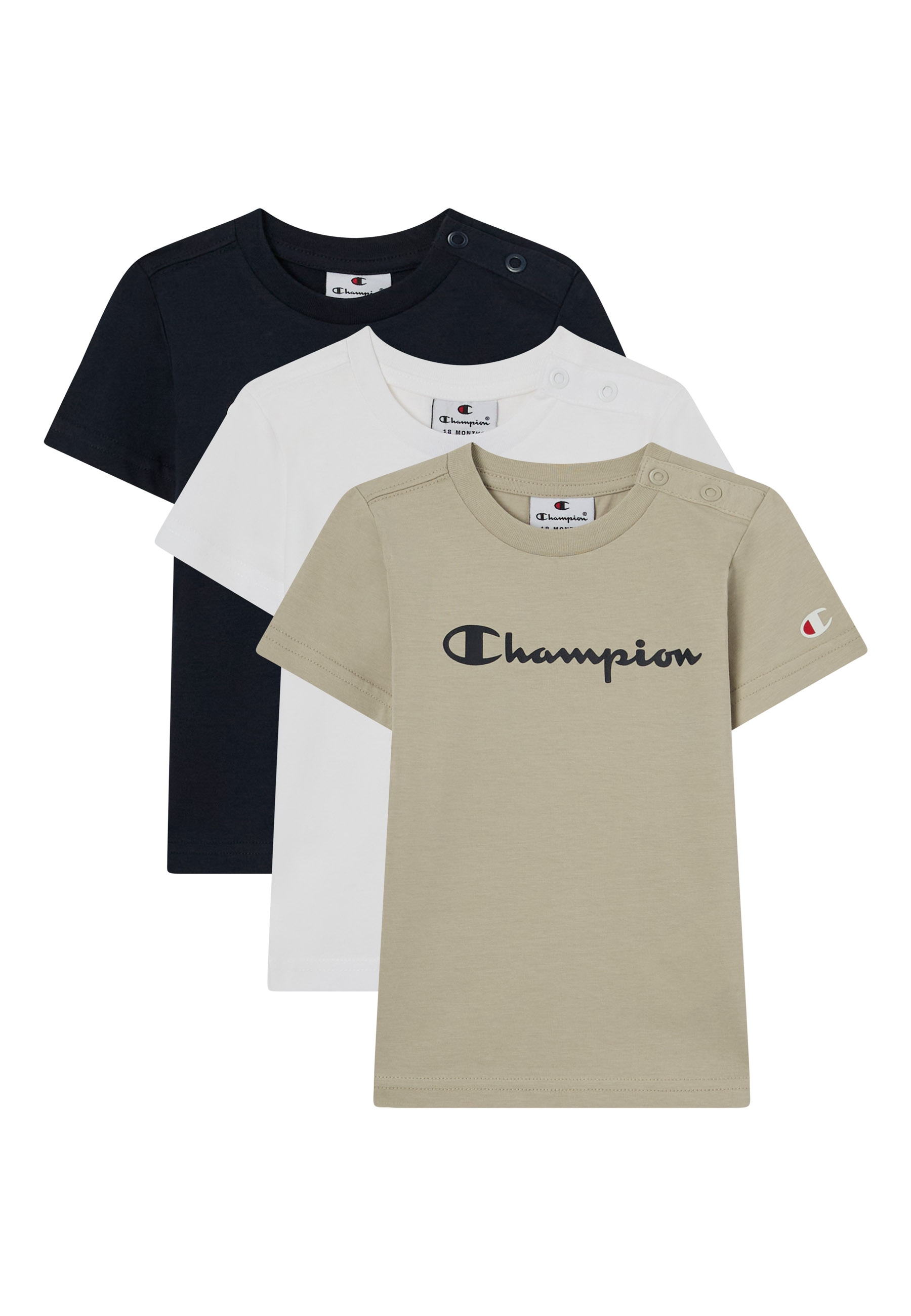 T-Shirt CHAMPION "ICONS CONTRAST 3 pack Crewneck T-Shirt", Kinder, Gr. 80, nny, wht, ncb, Obermaterial: 100% Baumwolle. Obermaterial 2: 60% Baumwolle, 40% Polyester, Shirts Image