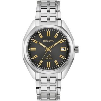 Quarzuhr BULOVA "Jet Star", silber (silberfarben, schwarz), Armbanduhren, Damen, Armbanduhr, Herrenuhr, Damenuhr, Lederarmband, Saphirglas Image
