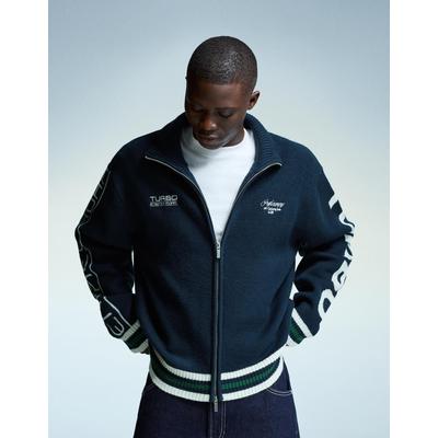 Bershka Embroidered Zip-Up Jacket Men M Blue