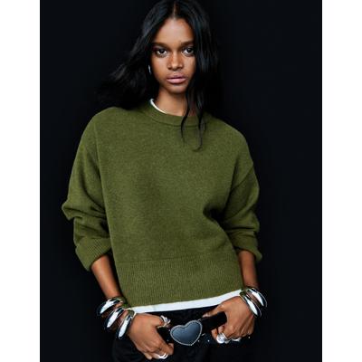 Bershka Oversize Sweater With Ribbed Hem Women S Green