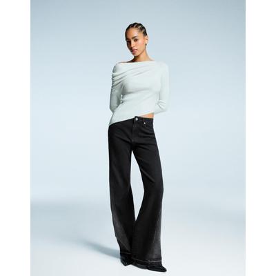 Bershka Contrast Flared Jeans Women 06 Black