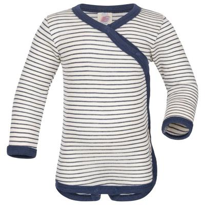 Engel - Kid's Baby-Wickelbody Langarm - Merinounterwäsche Gr 62/68 grau/weiß Image