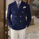 Giacca da uomo alla moda per il tempo libero Boutique Giacca da abito blu Autunno Casual Business Slim Fit Abito con doppio bottone non stirabile Camicetta formale solida