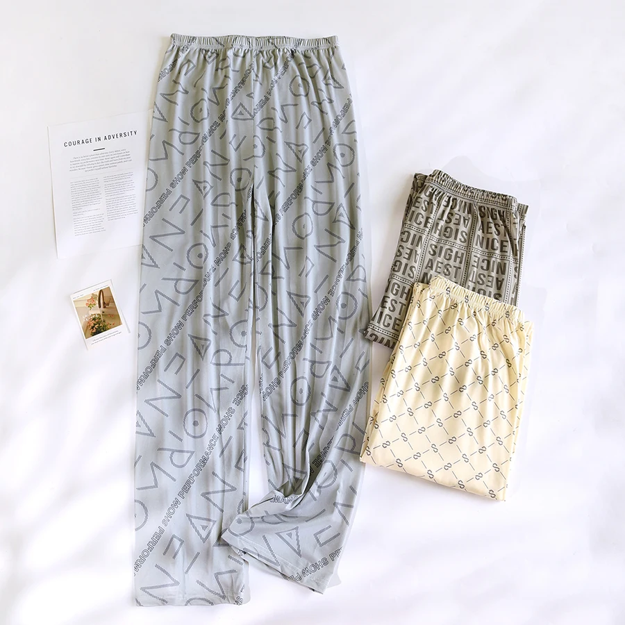 Drei-Pack dünne lange Pyjamahosen für Herren im Frühling und Herbst, lässige, bequeme, lockere Heimhosen, geeignet für den Sommer draußen Image