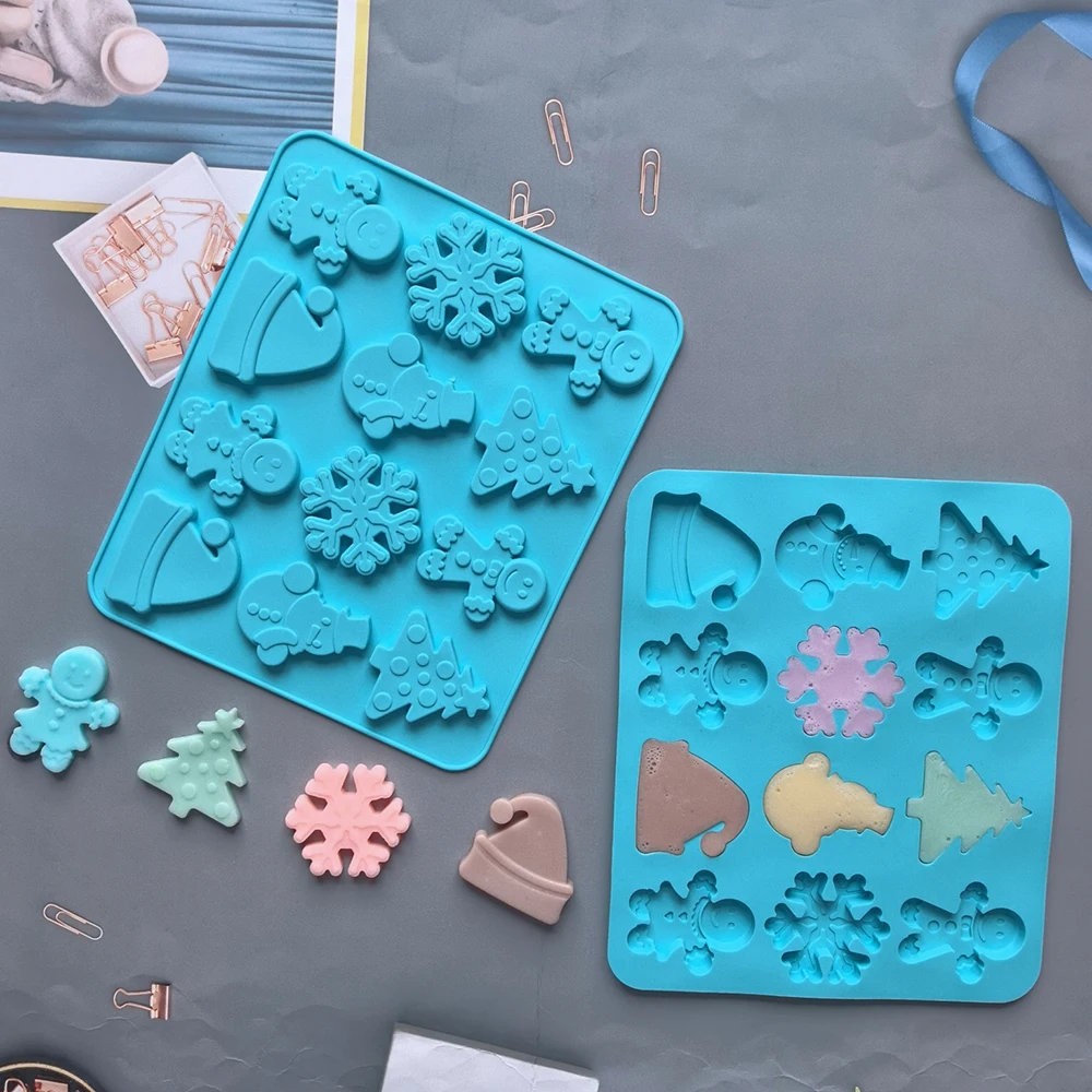 Silikon-Weihnachtsschokoladenform, Ingwerkuchen für Männer, Weihnachtsbaum, Schneeflocke, Schneemann und Weihnachtsmützenformen, DIY-Backen Image