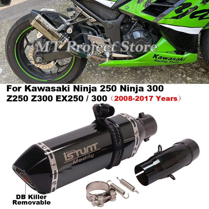 Slip-On Per Kawasaki Z250 Z300 Ninja 300 Ninja300 Ninja 250R Nero Moto Sistema di Scarico Fuga Centrale di Collegamento Tubo Silenziatore