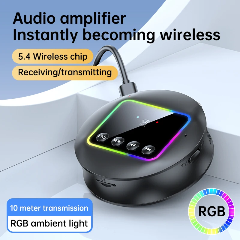 Wireless Audio Receiver Sender Adapter Bluetooth 5.4 AUX RCA TF Karte NFC Link RGB Licht für Auto TV Aktive Lautsprecher Image