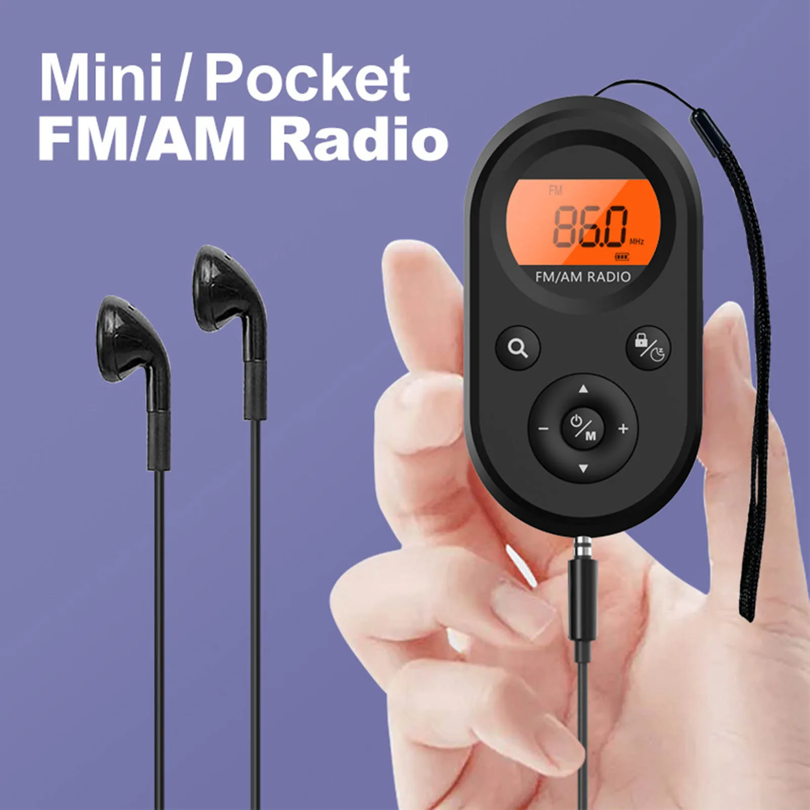 AM FM Mini Radio DC5V 76-108 MHz FM 520 522-1710 kHz AM Hintergrundbeleuchtung Tragbares Radio mit Kopfhörer für Outdoor AM FM Radio Image