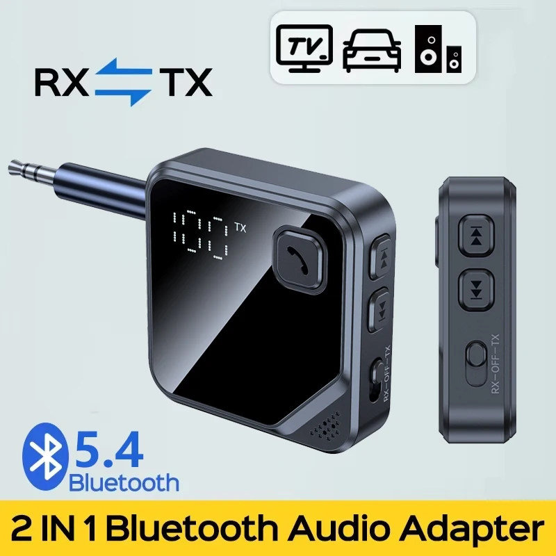 Bluetooth 5.4 Empfänger Sender Auto Adapter Wireless 3,5mm Jack Mic Freisprecheinrichtung mit LCD Batterie Lautstärke Display für Musik Anruf Image