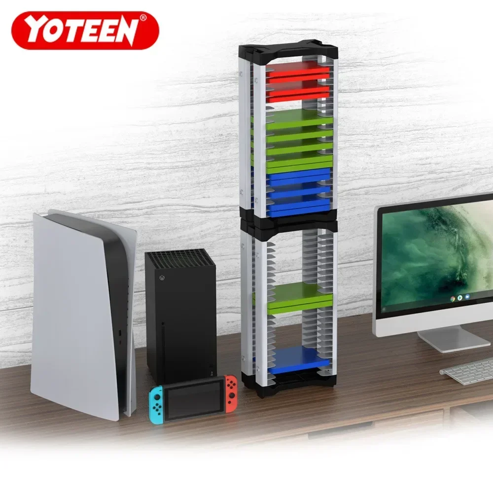 Video Game Storage Tower Verical & Horizontal Game Cards Storage Shelf for PS5/PS4/Xbox/Switch Game Boxes with 2 Headset Hooks