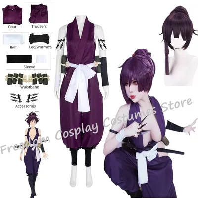 Anime Jigokuraku Yukudha Cosplay Kostüm Kunoichi Hallo's Seven Fox Sumire Lila Uniform Perücke Halloween Party Damen Komplettset Image
