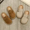 Einfache Kinderhausschuhe für Zuhause, modische Mädchen, lässige flache Hausschuhe für den Innenbereich, rutschfeste Kinder-Pantoletten, Schuhe, Braun, Beige, vielseitig