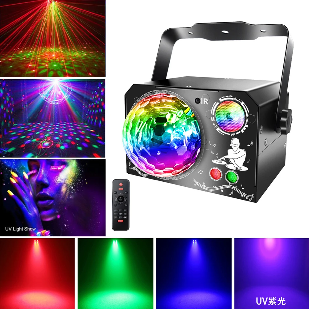64 Patterns Magic Ball Lights Sound Activated Stage Strobe Lights LED UV Lighting With Remote Mini Lazer Light for DJ Disco Club