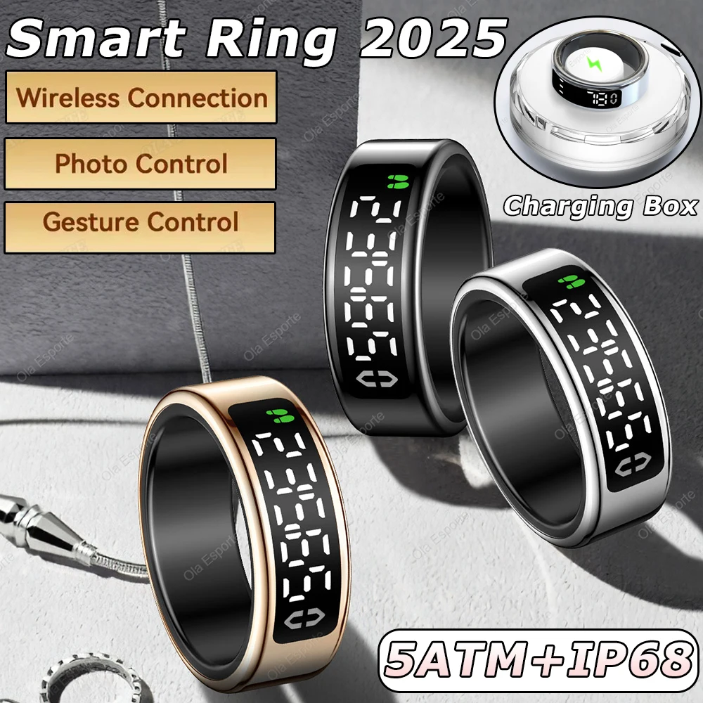 Neuer Bildschirm Smart Ring Touch-Display-Bildschirm IP68 + 5ATM Wasserdichter Bluetooth-Gesundheitsmonitor Gestensteuerung Multi-Sportmodi Ring Image