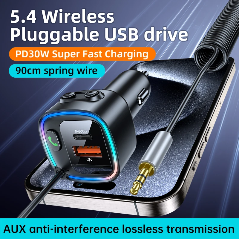 Auto ladegerät pd30w supers chn eller Bluetooth 5,4 Empfänger Freisprech-Auto-Kit für Anrufe Auto MP3-Player Aux Audio-Ausgang Unterstützung USB Image