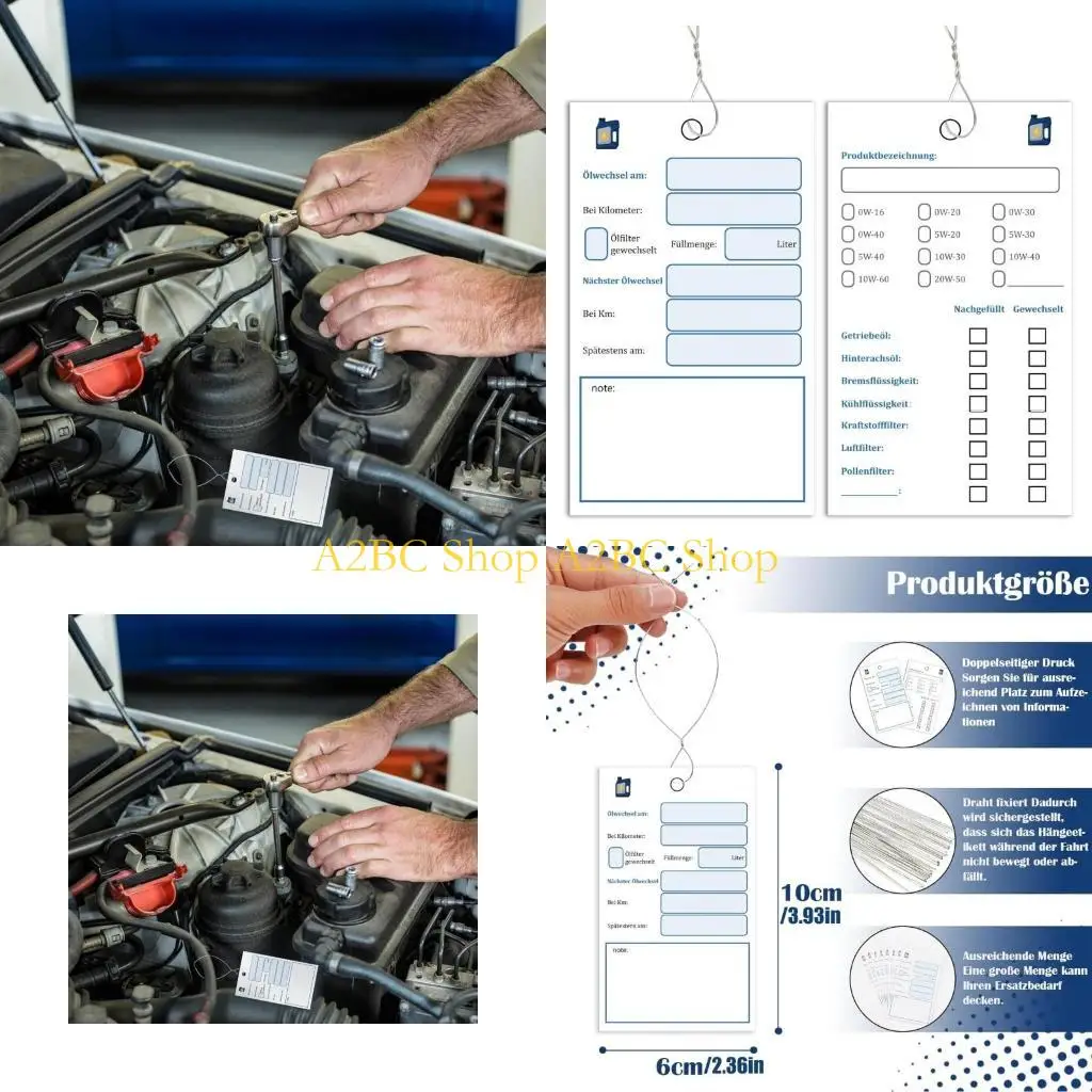 A2BC Ölwechseletiketten mit Drahtbefestigung und einfach zu beschreibenden Oberflächen, Ölservice-Etiketten, Ölinspektionsetiketten für Image