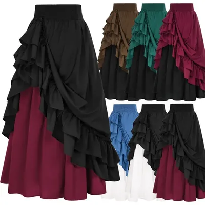 Frauen Mittelalterlichen Retro Cosplay Rock Elegante Gericht Stil Elastische Hohe Taille Leistung Kostüm Patchwork Große Schaukel Senior Rock Image