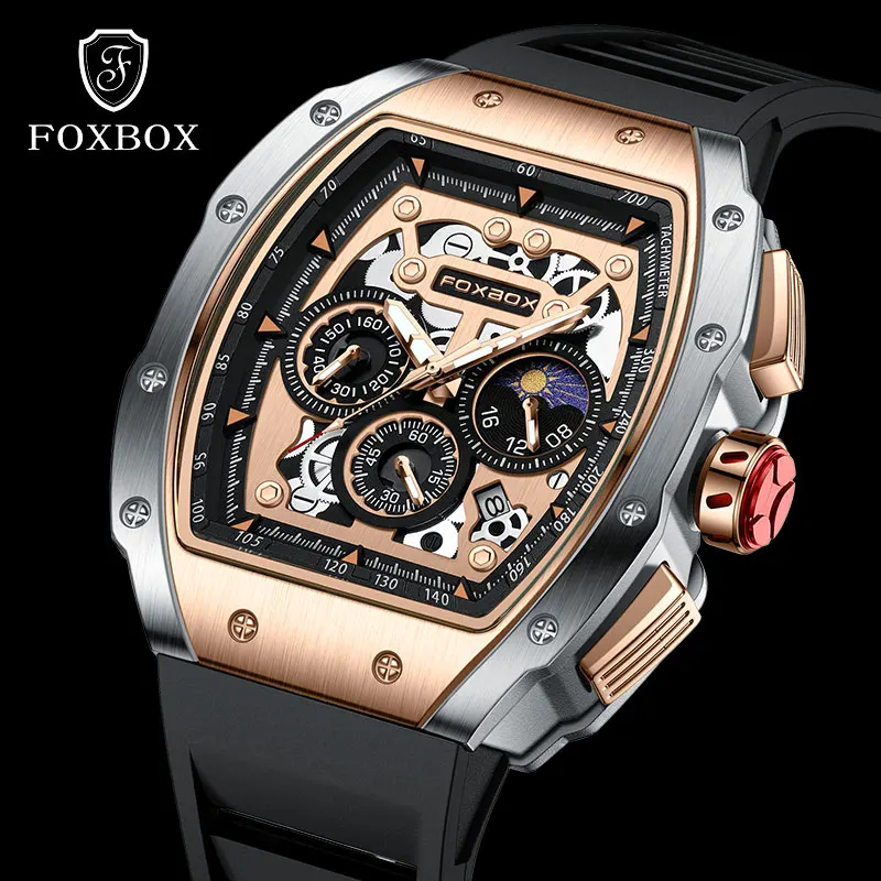 FOXBOX Mode herren uhren Luxus Sport Silikon quarz armbanduhr Männer Uhren Wasserdicht Chronograph uhren für männer reloj Image