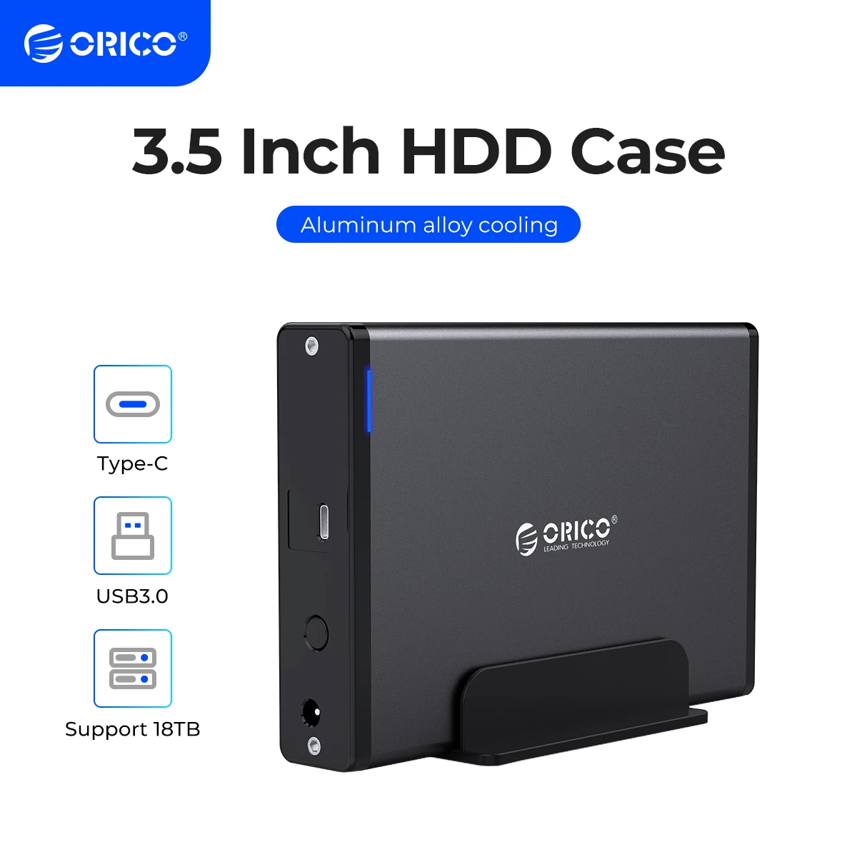 ORICO 3,5-Zoll-HDD-Gehäuse Typ C & USB3.0-Festplattengehäuse SATA zu USB 3.1 Externer Festplattenleser für 2,5/3,5-Zoll-Festplatten Image