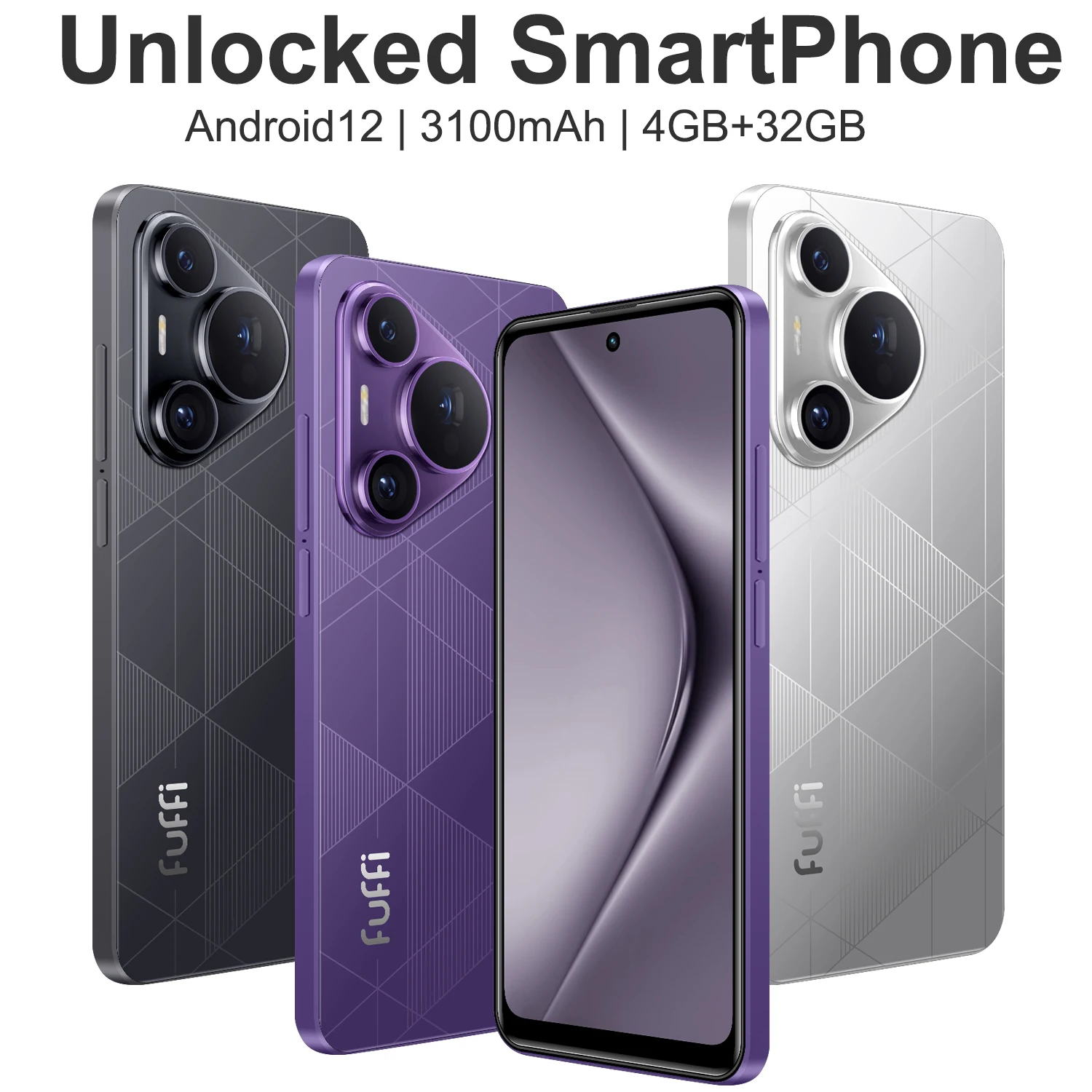 FUFFI P80 Pro Smartphone téléphone portable Android 12 écran 6.56 pouces, 4 + 32GB 5 + 13MP téléphone portable 3100mAh pour Google Play Store téléphone