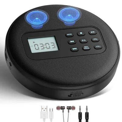 Kuephom Portable CD Player with Speakers Rechargeable walkman cd player with Headphones Discman with USB CD/MP3/WAM playable
