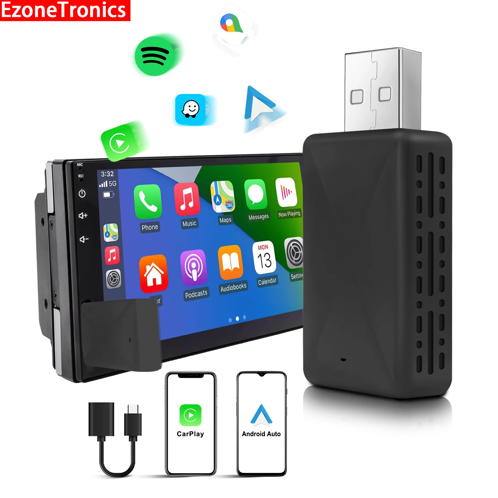 Ezonetronics Wireless Mini Box 2in1 CarPlay Android Auto Mini Box Adapter Smart Plug Und Play Dongle Bluetooth WiFi Schnelle Verbindung Image