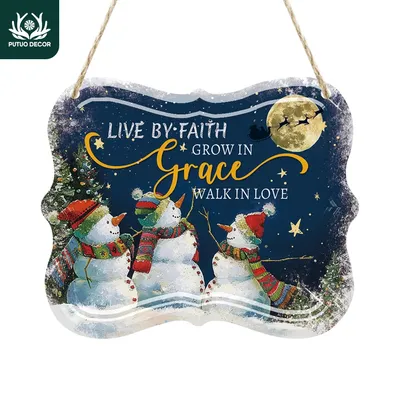 Putuo Decor 1 Stück Vintage-Metallblechschild, Live by Faith Grow in Grace Walk in Love, Wandkunst-Dekor für Weihnachtsfeier, Weihnachtsgeschenk Image