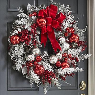 Christmas Flocking Wreath Garland Outdoor for Front Door Winter Wreath Window Wall Decoration Wreath Door Hanging Xmas Garland Decorations Christmas Wreath Rattan Upside Down