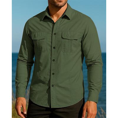 Men's Hiking Shirt Military Shirt Waterproof Shirt Long Sleeve Turndown Shirt Top Outdoor Breathable Nylon Black Army Green Khaki Hunting Fishing Camping / Hiking / Caving