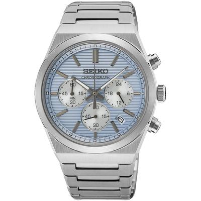Chronograph SEIKO, silberfarben, hellblau, Armbanduhren, Herren, Quarzuhr, Armbanduhr, Herrenuhr, Edelstahlarmband, analog, Tag Image